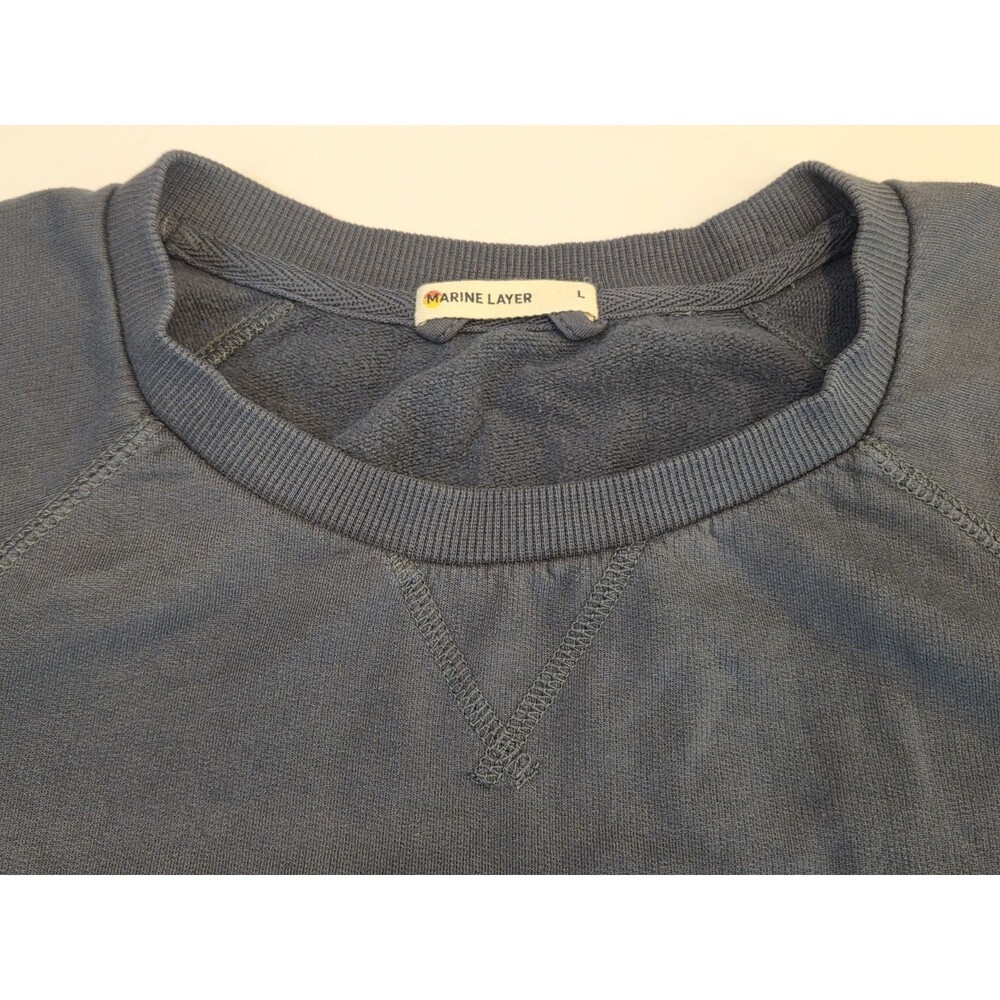 Marine Layer Crewneck Sweatshirt Large Blue Raglan Long Sleeve Cotton Modal - Picture 3 of 7
